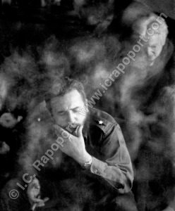 In his hotel suite, Fidel Castro talks to reporters about his sucessful Cuban revolution to ouster Dictator Batista