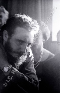 In his hotel suite, Fidel Castro talks to reporters about his sucessful Cuban revolution to ouster Dictator Batista